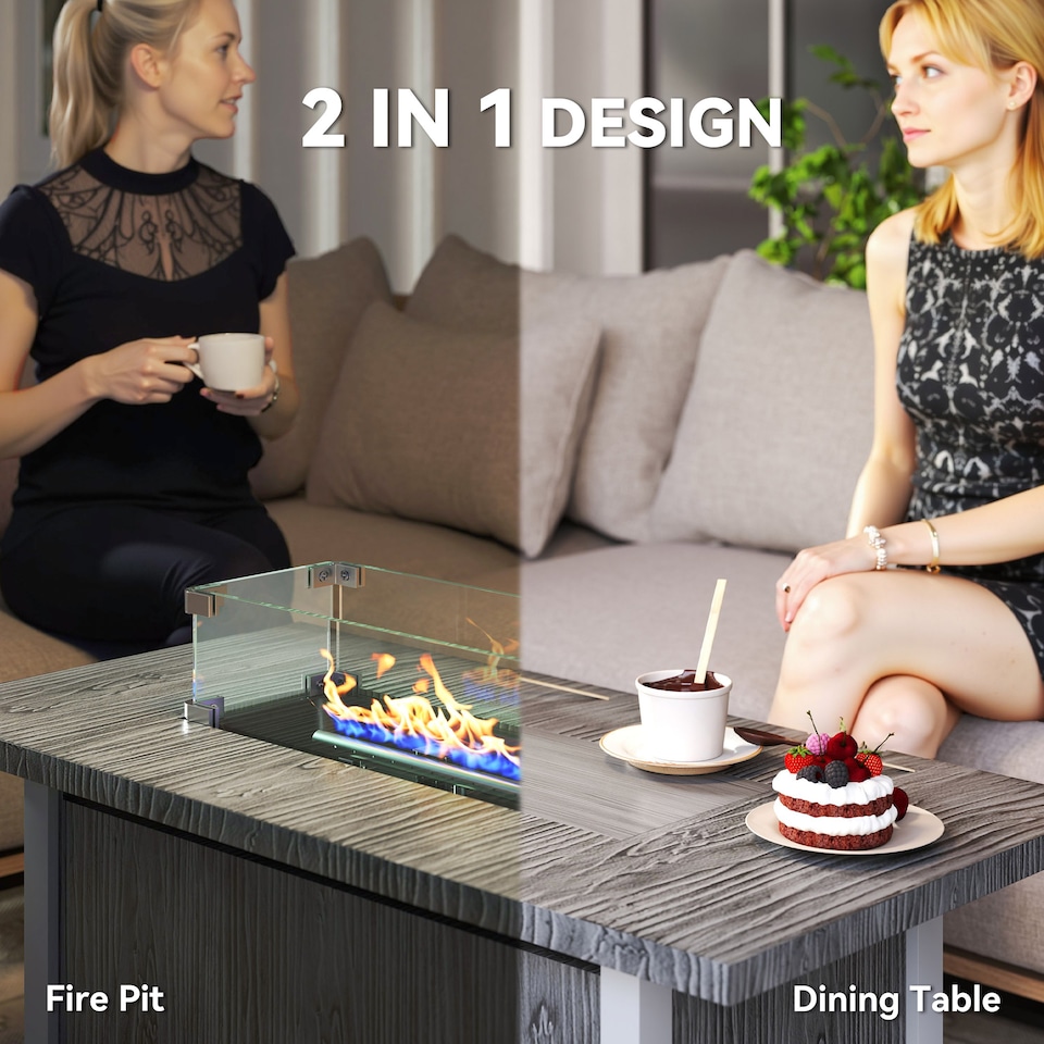 image 1 of Outsunny Gas Fire Pit Table with 50,000 BTU Burner, Cover, Dark Grey