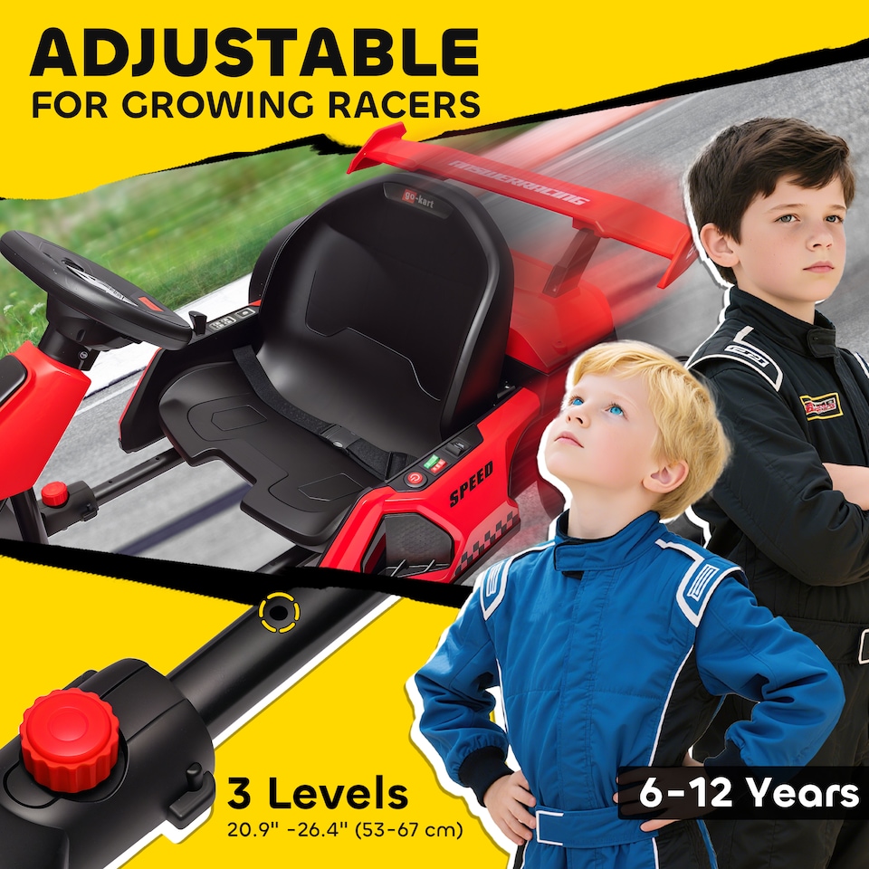 image 1 of HOMCOM 24V Electric Drifting Go Kart for Kids with Adjustable Seat, Red