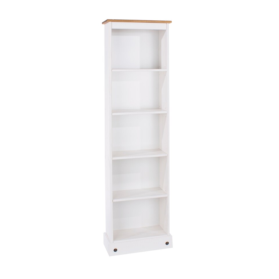 image 1 of Corona 5-Shelf Tall Narrow Bookcase - Premium Wax Top with Solid Pine Construction and Practical Shelving | White | White Wax | One Size | 1