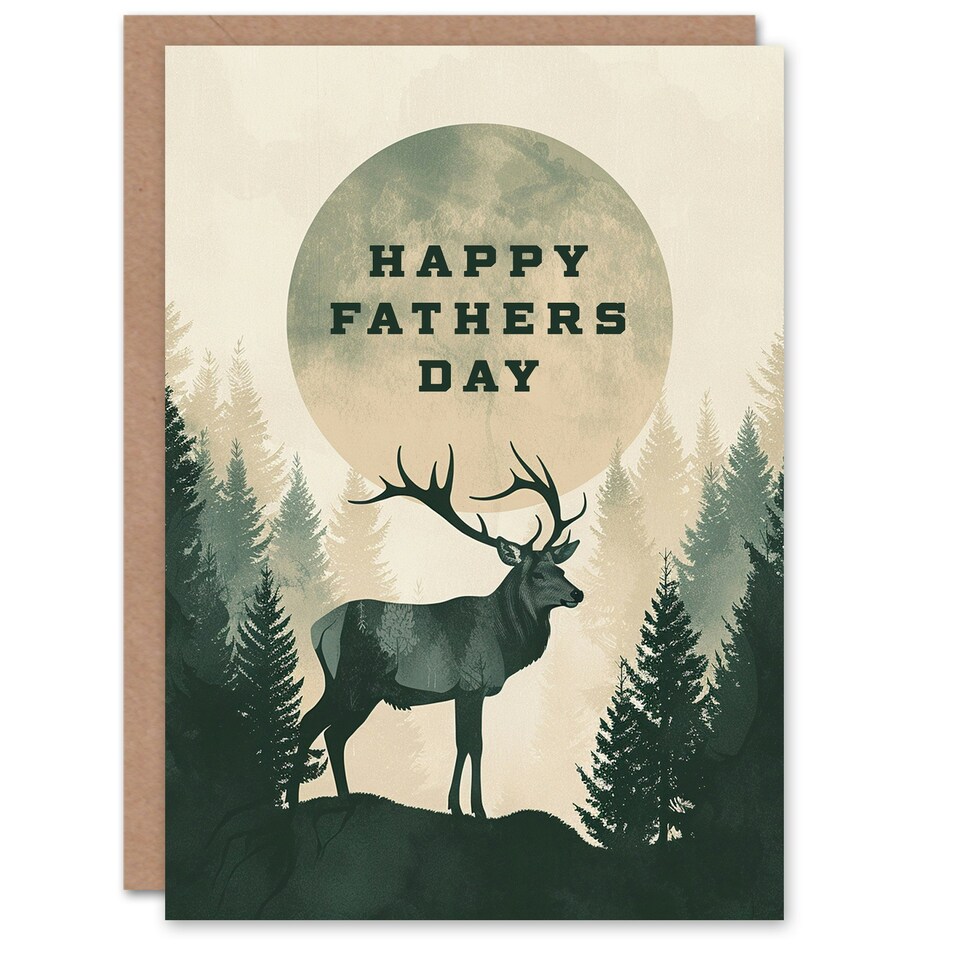 image 1 of Fathers Day Stag Full Moon Forest Trees Dad Card