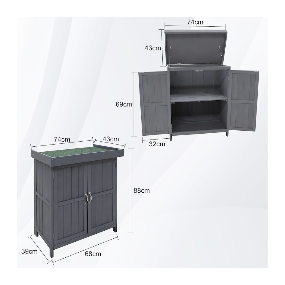 image 1 of Groundlevel Double Front Doors Wooden Garden Potting Shed With Internal Shelf | Grey | Grey