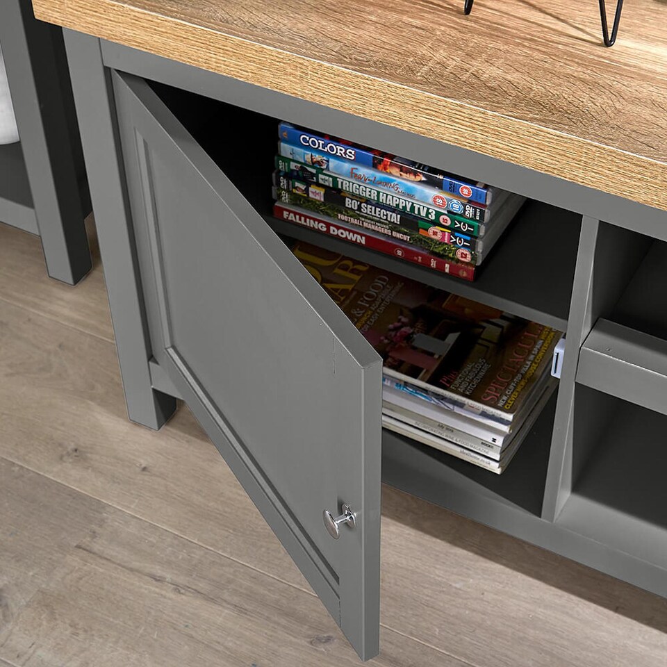 image 1 of Console TV Stand Television Unit Living Room Furniture Oak Solid | Grey