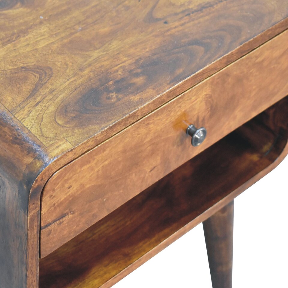 image 1 of Artisan Furniture Solid Wood Curve Open Slot Chestnut Bedside, 1 drawer & 1 Shelf, Brown