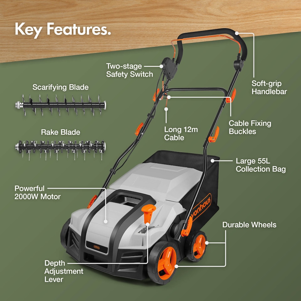 image 1 of VonHaus Lawn Scarifier 2000W