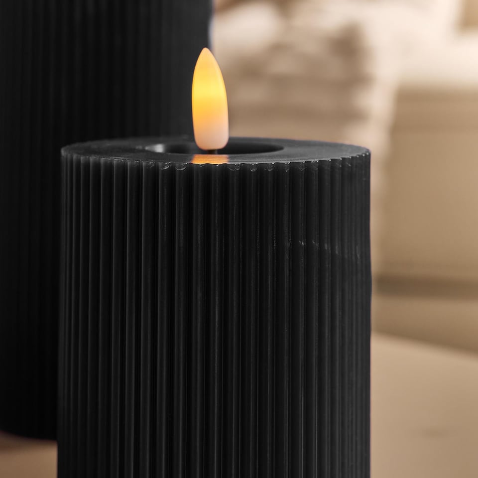 image 1 of OHS Set of 3 Ribbed Flameless LED Candles Decorative Lights Party Home | Black
