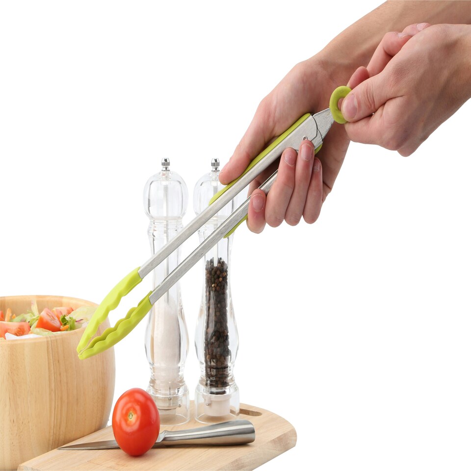 image 1 of Interiors by Premier Lime Green Silicone and Stainless Steel Tongs, Heat-Resistant Grip for Safe Cooking, Non-Stick Friendly
