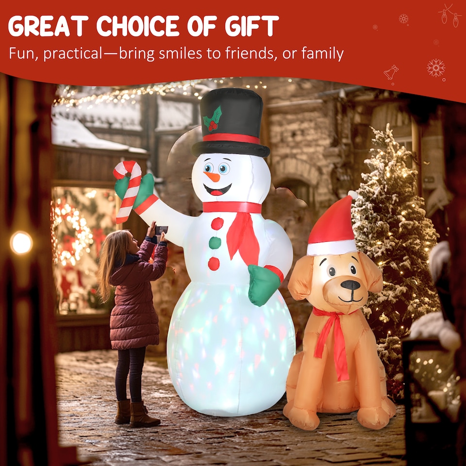 image 1 of Outsunny 6FT Christmas Inflatables Snowman & Dog with Built-in LED Lights and Flashing Light, Blow Up Christmas Inflatable Decoration for Indoor Outdoor Decor, Garden