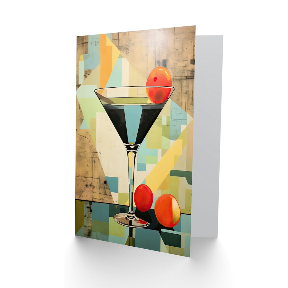 image 1 of Martini Cocktail Party Drink Colourful Geometric Greeting Card