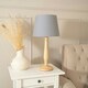 image 3 of ValueLights Victoria Light Wood Traditional Stem Table Lamp with Grey Fabric Tapered Shade