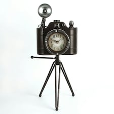 Metal Case Mantel Clock - Camera | Black