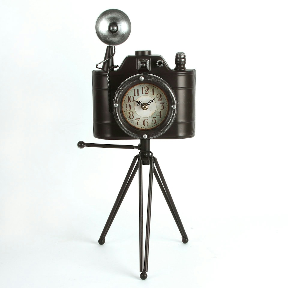 Metal Case Mantel Clock - Camera | Black