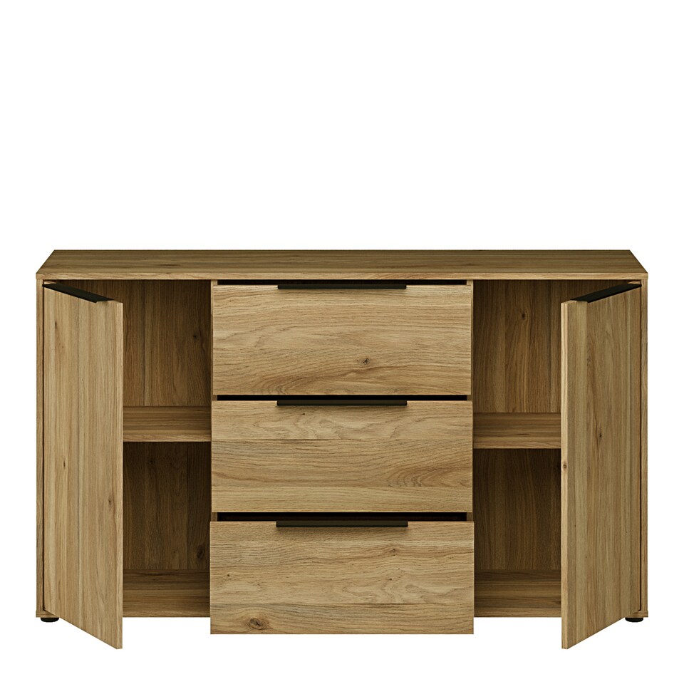 image 1 of Orkney 3 Drawer Sidebaord with 2 Doors in Mauvella Oak