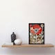 image 2 of Poppy Flower Red Gold Grey Modern Folk Art Black Framed Wall Art Print A4