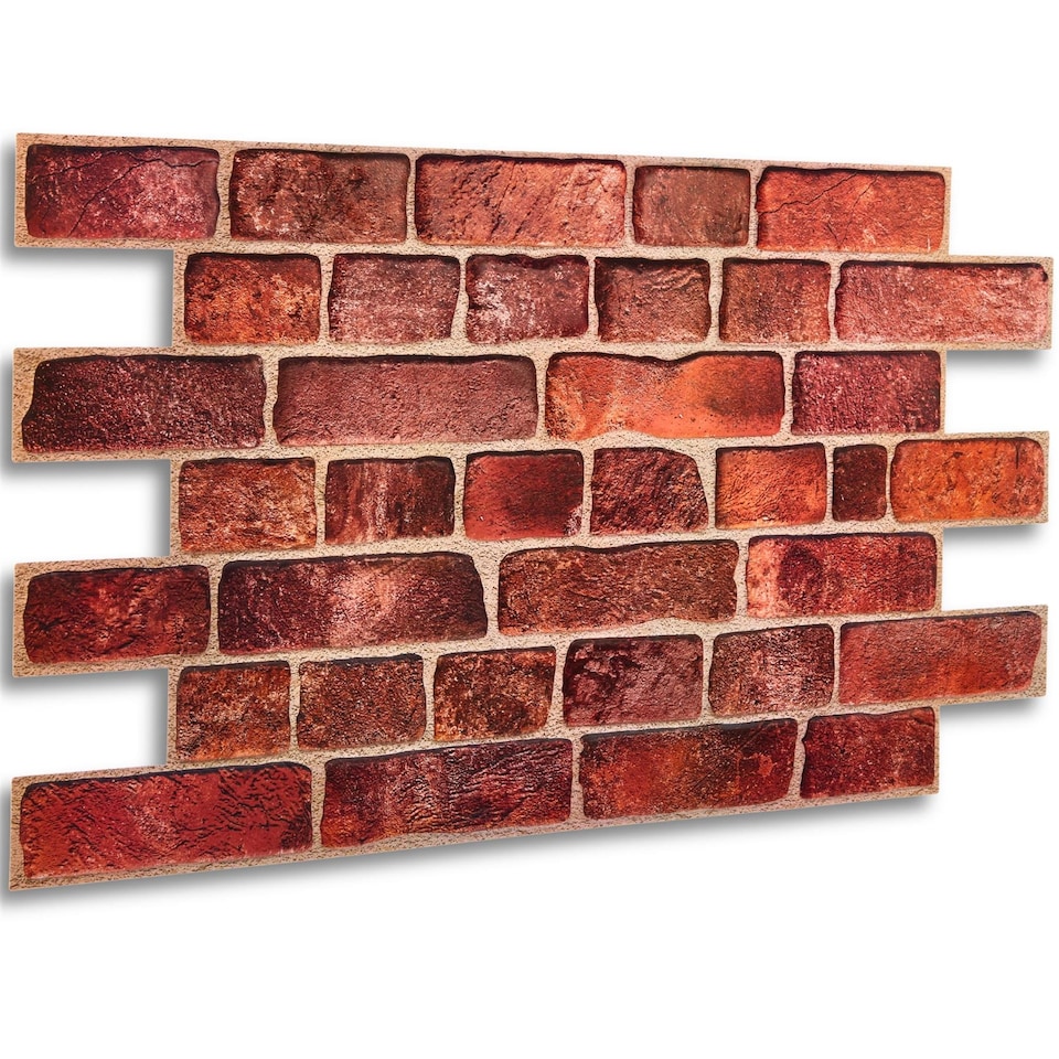 image 1 of NOVECRAFTO Red Brick Effect 3D Wall Panels (96cm x 48cm) DIY PVC Plastic Cladding Panels