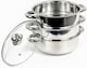 image 5 of 3 Tier Stainless Steel 22cm Steamer Pot Pan Cooker Set Glass Lid Cook Food Uk