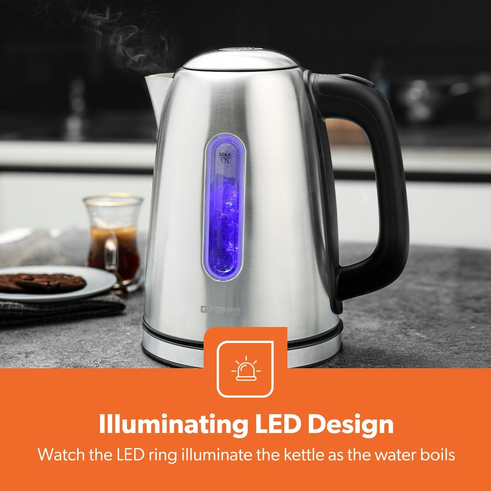 image 1 of GEEPAS 1.7L Illuminating Electric Kettle 2 Slice Bread Toaster & 7.5L Air Fryer Combo Kitchen Set