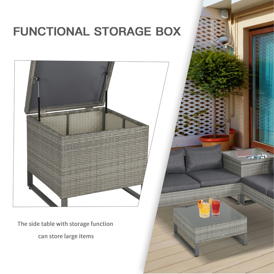 image 1 of Outsunny 4 PCs Rattan Wicker Sofa Set Conservatory Furniture w/ Side Storage Box