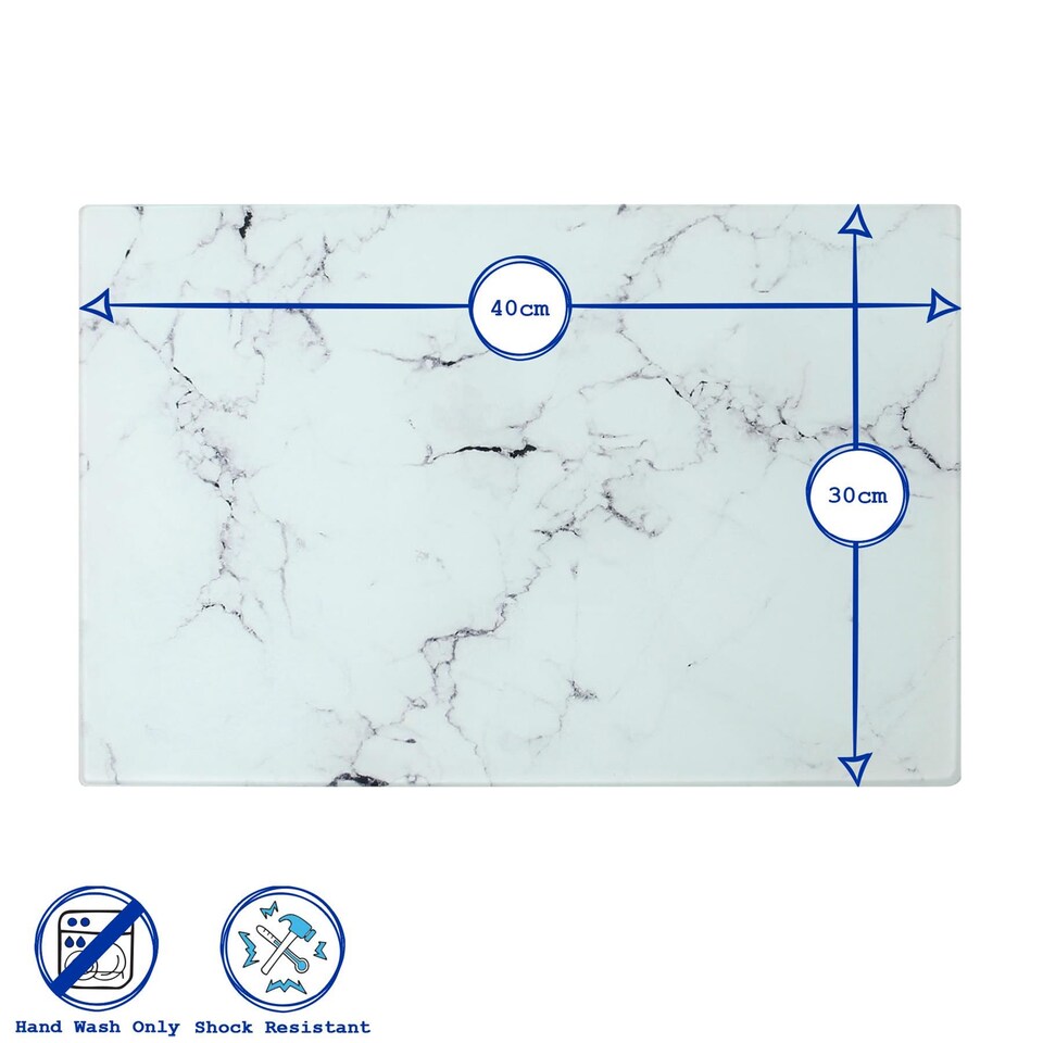 image 1 of Harbour Housewares Rectangle Glass Chopping Board - 40 x 30cm - Marble | White | Marble
