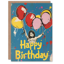 Little Girl Balloons Graffiti Style Woman Her Birthday Card