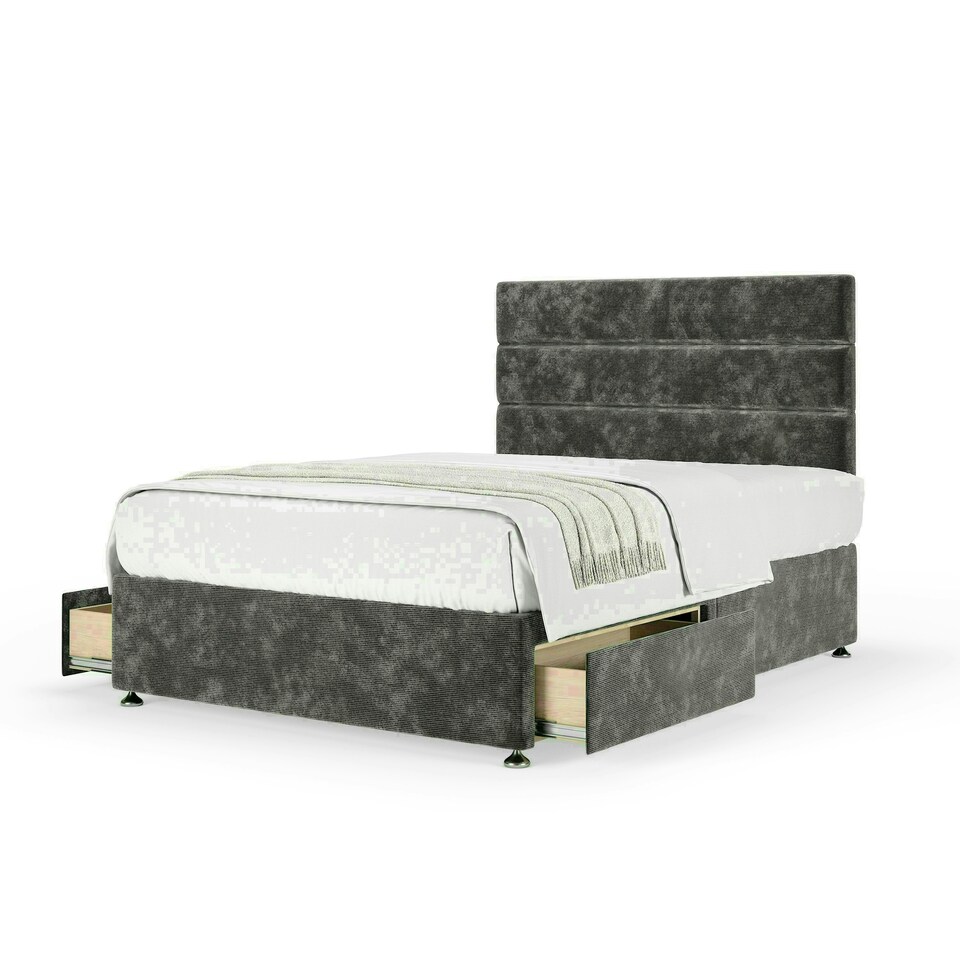 Charcoal Chenille 2 Drawer Divan Base and Milan Headboard King Size