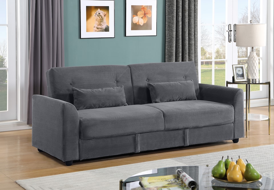 image 1 of Baxter 3-Seater Corduroy Clic-Clack Sofa Bed with Hidden Storage - Grey | Grey | Grey | Three Seater | 1