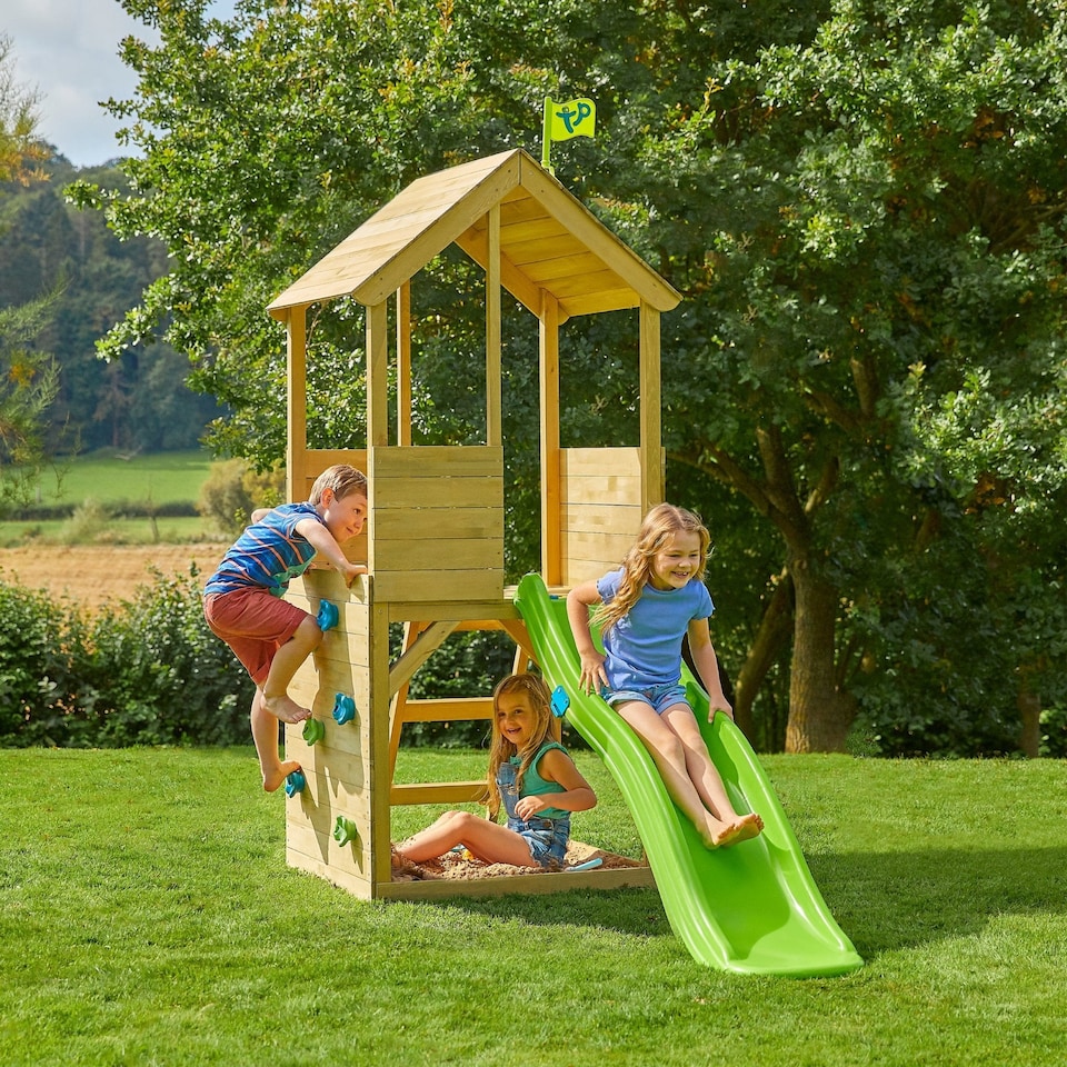image 1 of Treehouse Wooden Play Tower, with Wavy Slide & Climbing Wall - FSC® certified