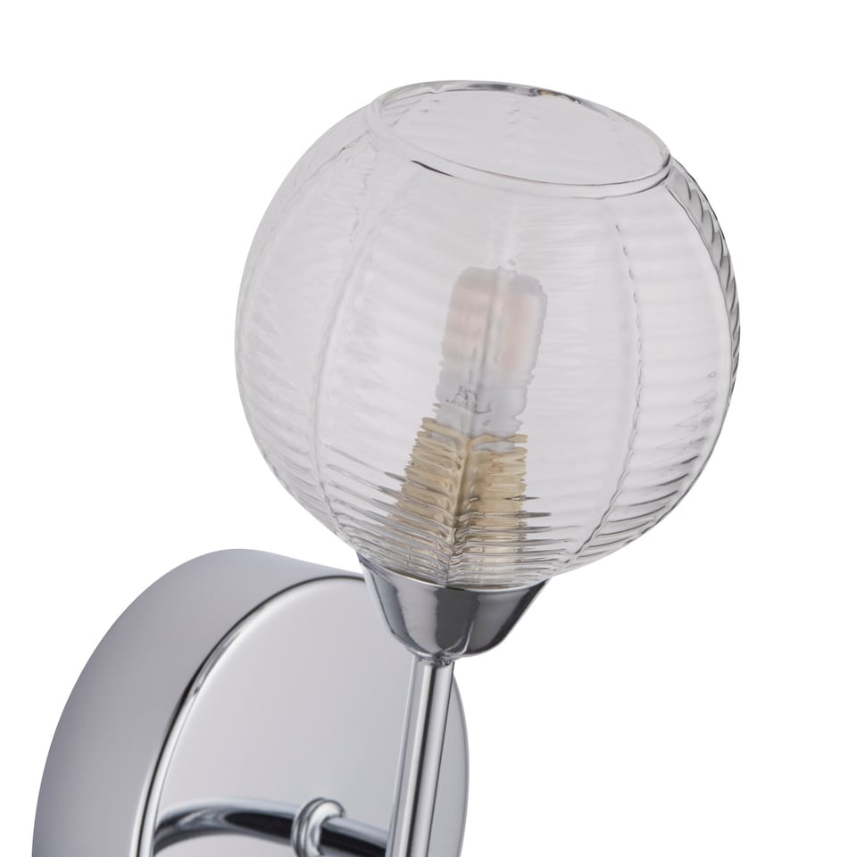 image 1 of Tatton - Chrome with Ribbed Glass Wall Lamp