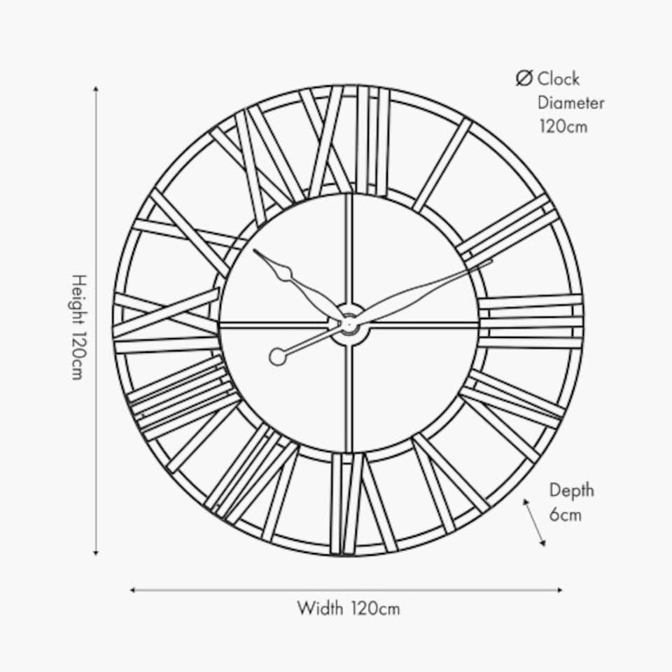 image 1 of Large Round Wall Clock with Natural Wood and Antique Grey Metal