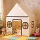 image 3 of COSTWAY Kids Play Tent Large Playhouse w/ Door Curtain & Windows-Beige + Grey