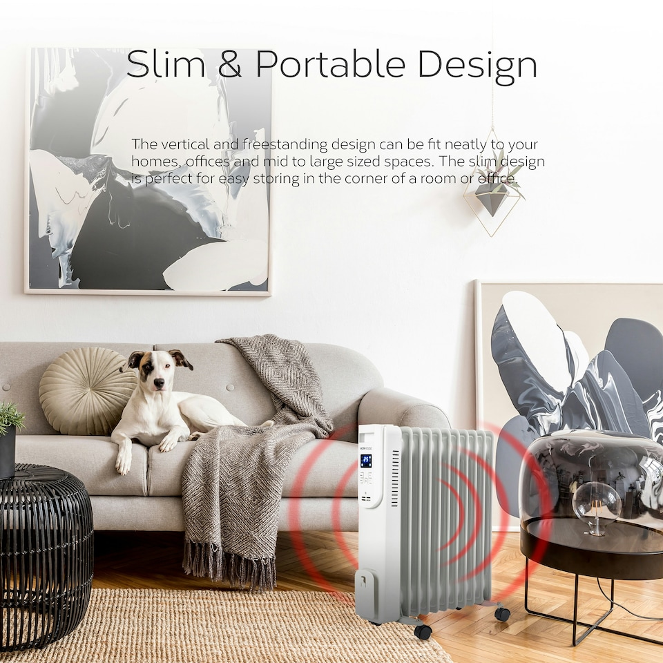 image 1 of MONHOUSE 11 Fins Oil Filled Radiator - Portable Electric Heater with Adjustable Thermostat - 3 Heat Settings, Overheat Safety Cut Off, Remote Control - White