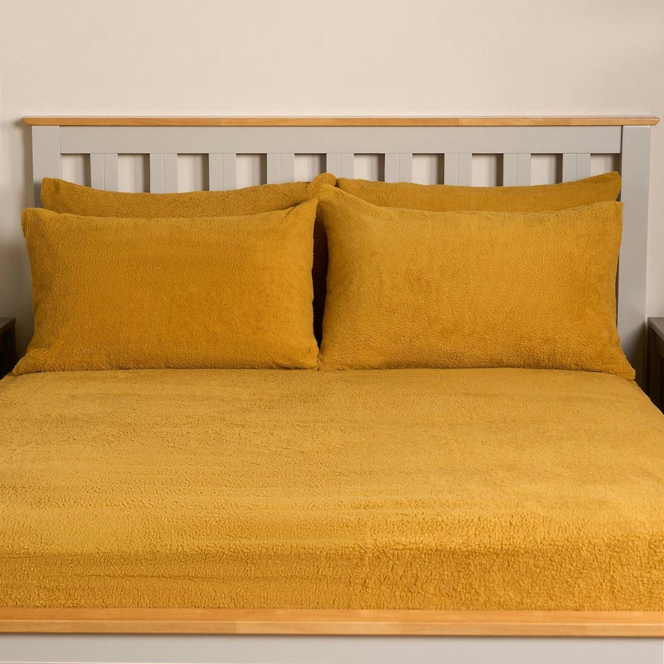 image 1 of OHS 4 Pack Soft Cosy Teddy Fleece Pillowcases, 50x75cm - Ochre Yellow