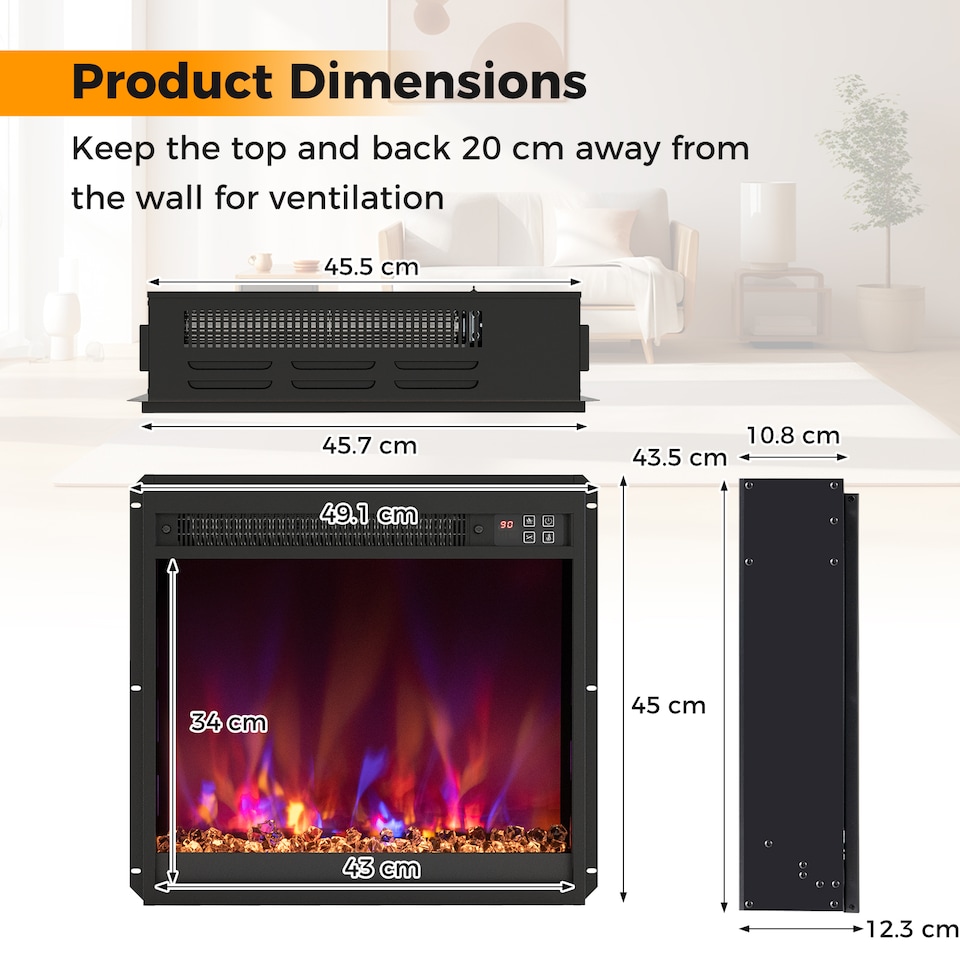 image 1 of COSTWAY Electric Fireplace Insert Recessed Fireplace Black