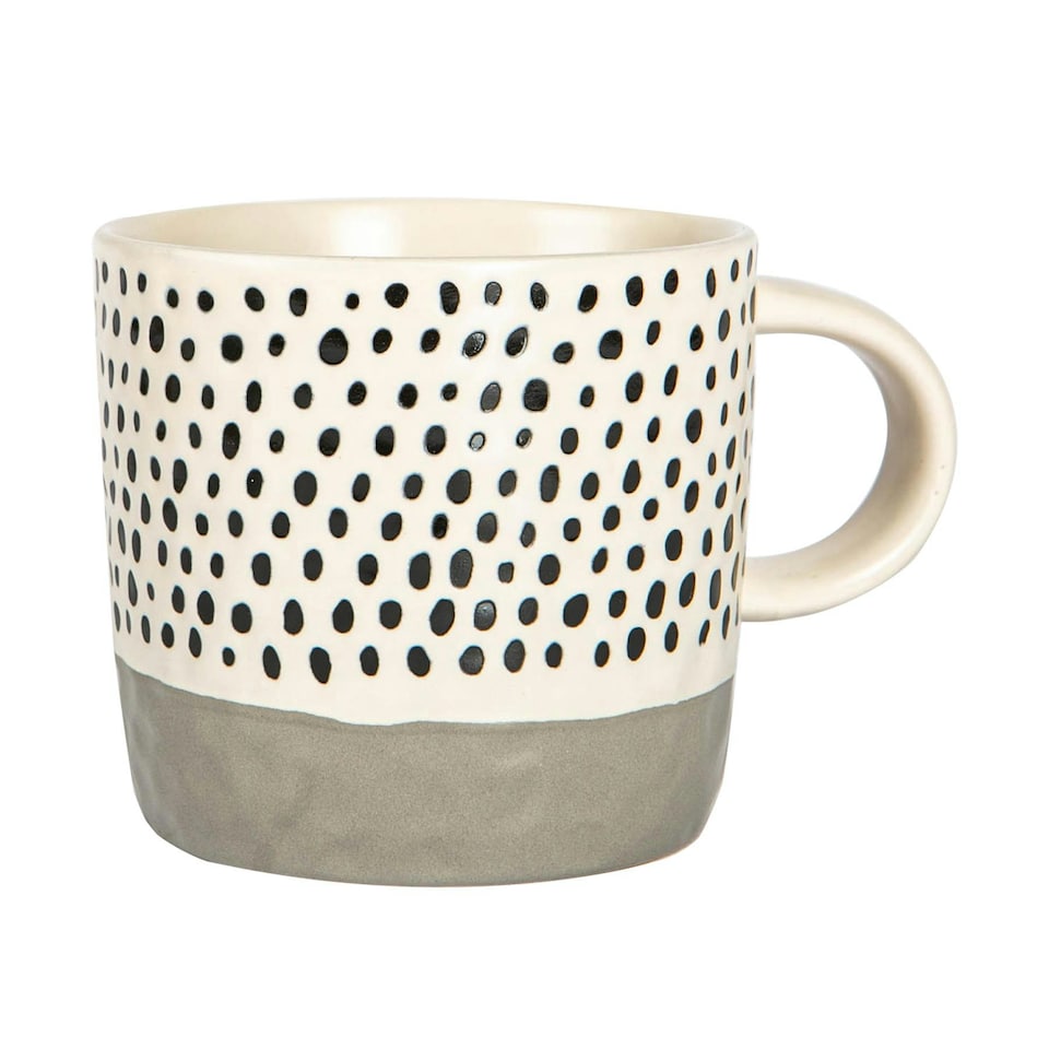 image 1 of Nicola Spring Ceramic Dipped Dots Coffee Mugs - 385ml - Grey - Pack of 6 Grey