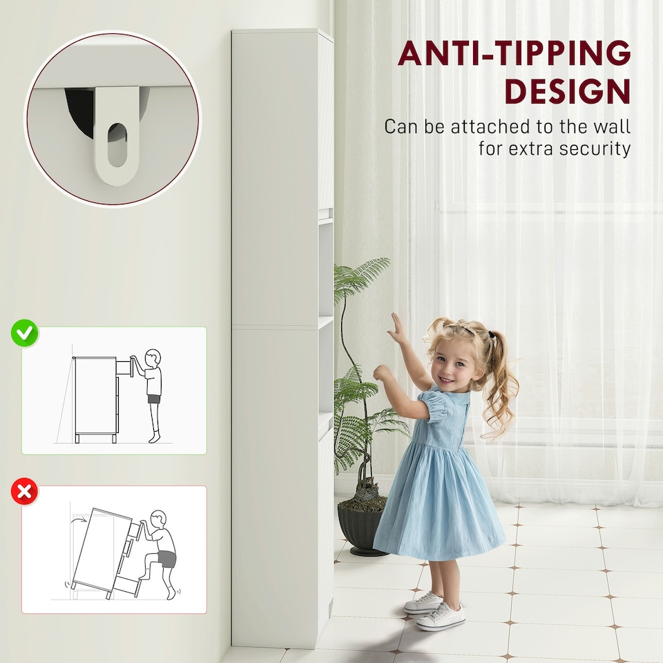 image 1 of HOMCOM Narrow Bathroom Storage Cabinet with Open Compartment, White White