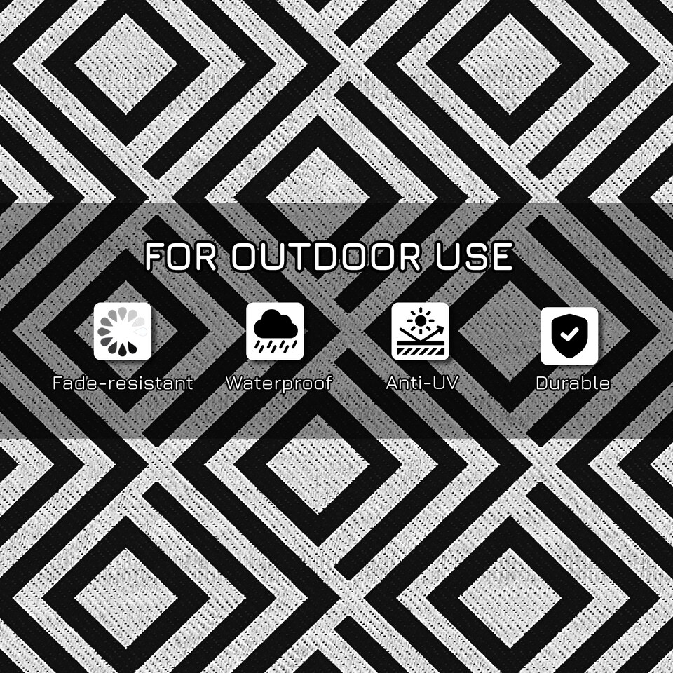 image 1 of Outsunny Reversible Waterproof Outdoor Rug W Carry Bag, 182 x 274 cm | Multi | Black and White | 182L x 274W x 0.3Hcm