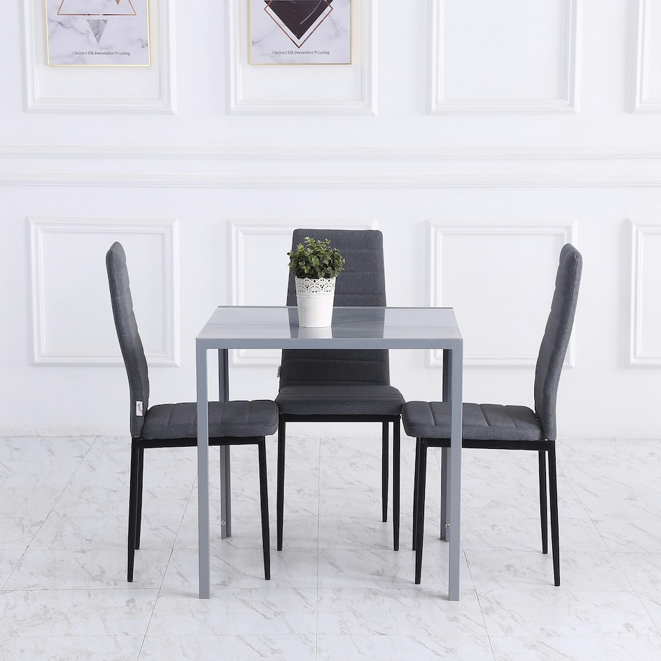 image 1 of HOMCOM Modern Square Dining Table with Tempered Glass Top Metal Legs for Kitchen