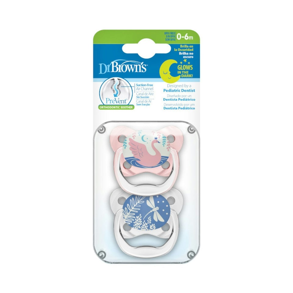 image 1 of Dr Brown's PreVent Glow in the Dark Butterfly Soother Stage 1 Twin Pack Blue