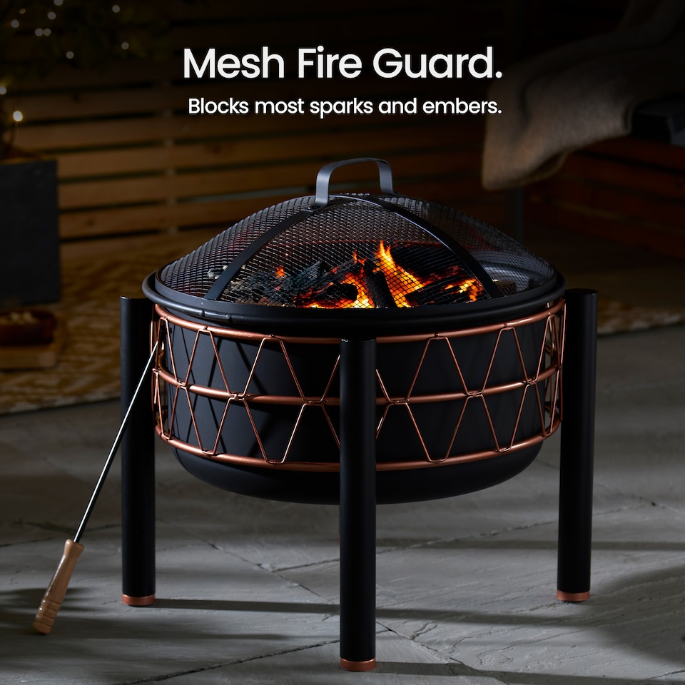image 1 of VonHaus Fire Pit with Copper Rim and BBQ Cooking Grill