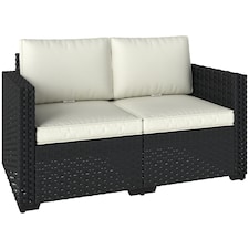 Outsunny 2 Seater Rattan Garden Sofa with Deep Seat, Wide Arms, Black | Black | Black, Cream White | Two Seater
