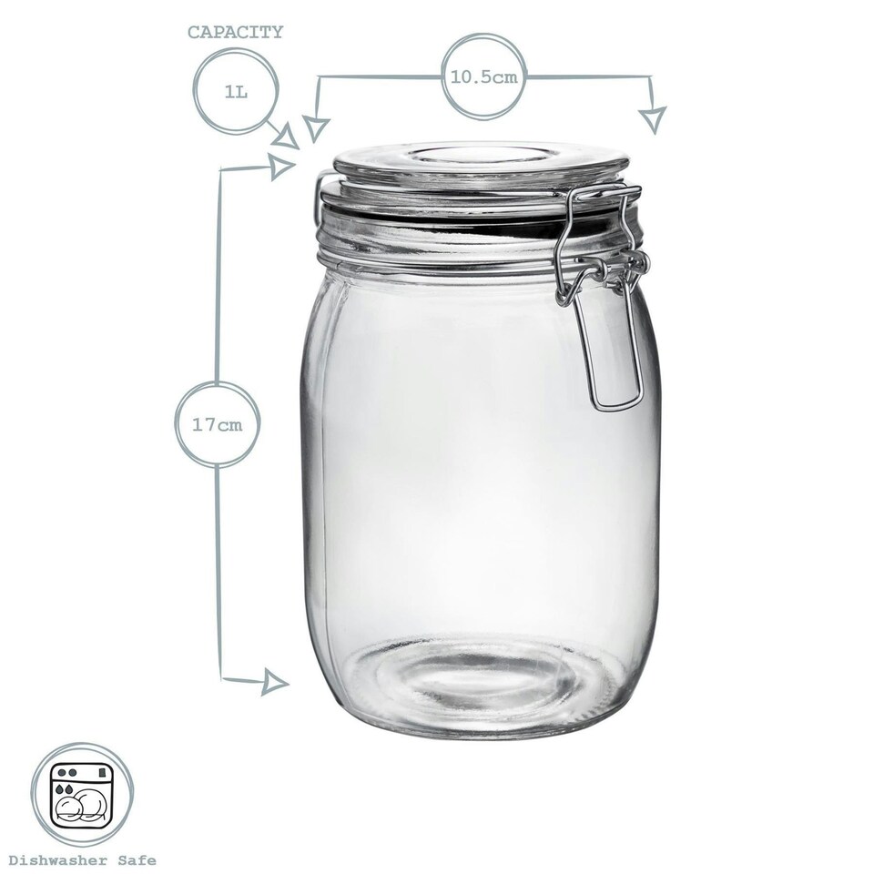 image 1 of Argon Tableware Glass Storage Jars with Labels - 1 Litre - Orange Seal - Pack of 6