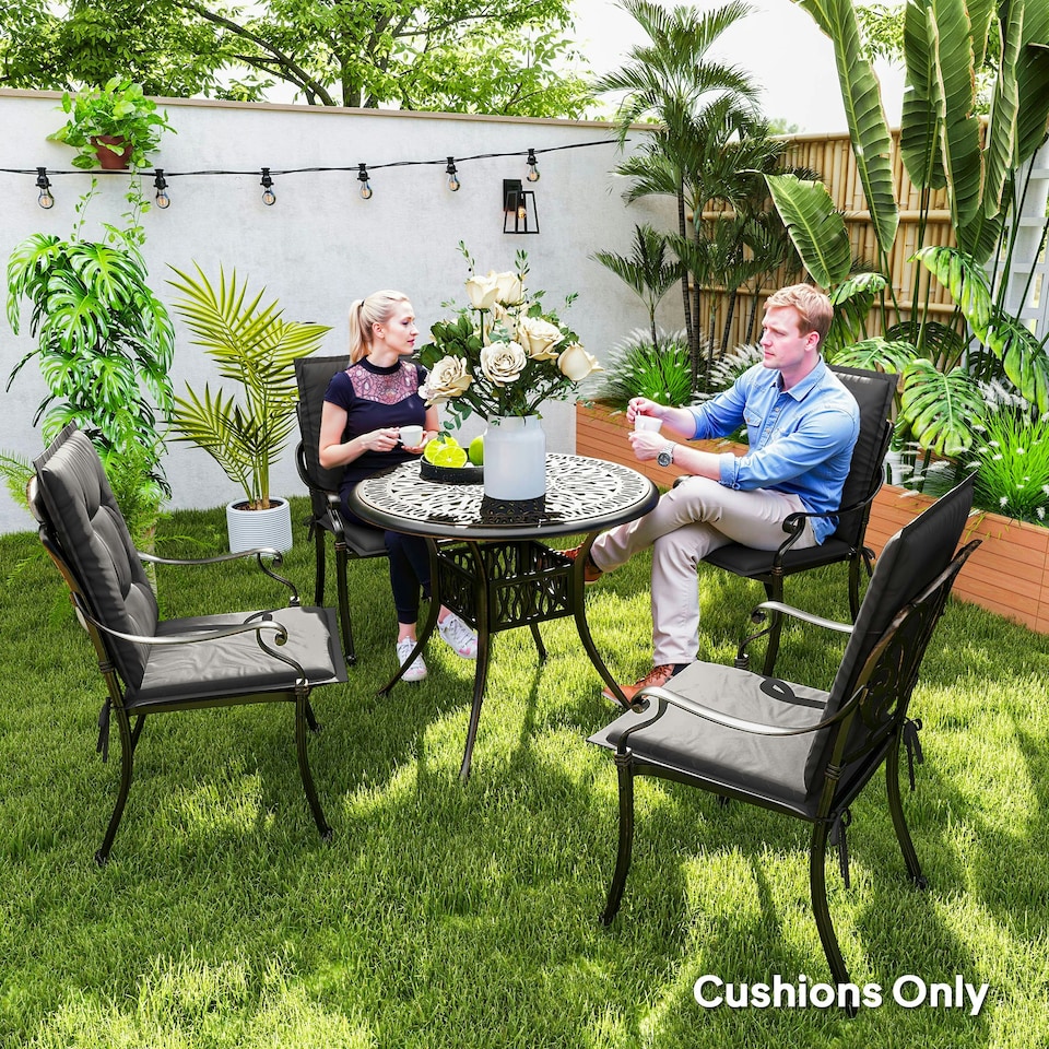 image 1 of Outsunny Set of 4 Garden Chair Cushions, Outdoor Seat Pads, White