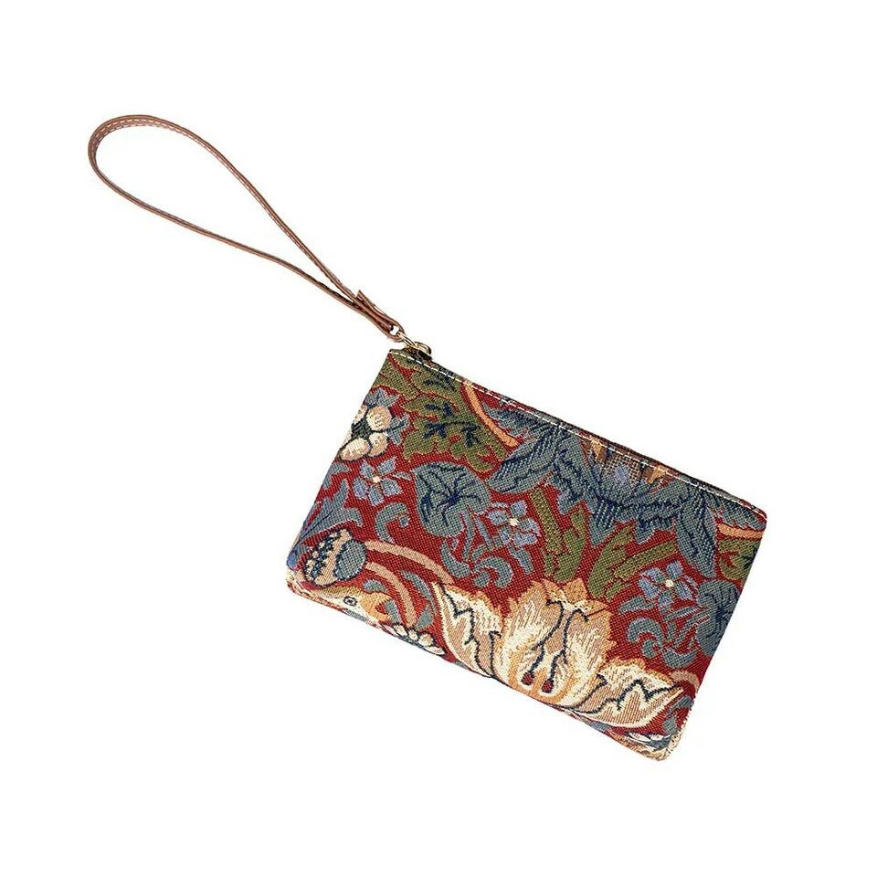 image 1 of Signare Wristlet Pouch Bag Strawberry Thief Red Red | Brown Strap