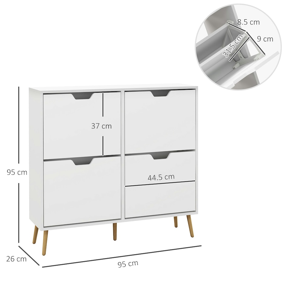 image 1 of HOMCOM Shoe Storage Cabinet with 4 Flip Drawers for 8-16 Pairs, White