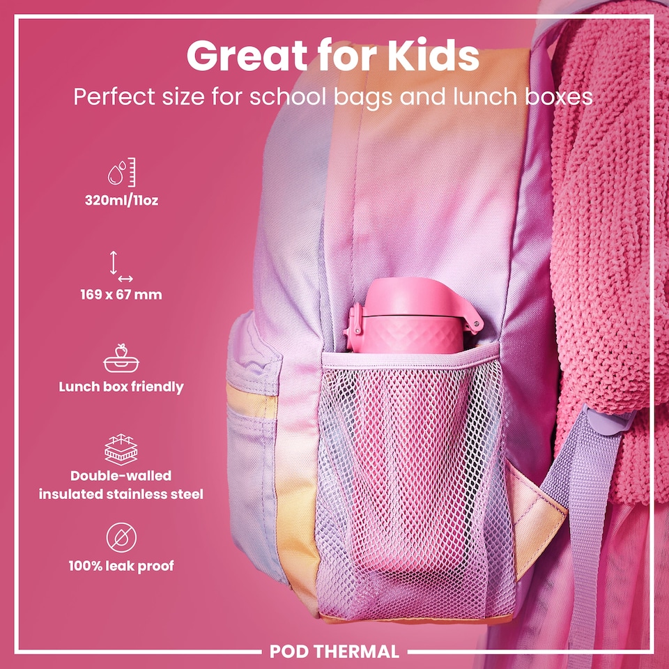 image 1 of Leak Proof Water Bottle, Vacuum Insulated, 320ml (11oz) | Pink | Rose Bloom | One Size