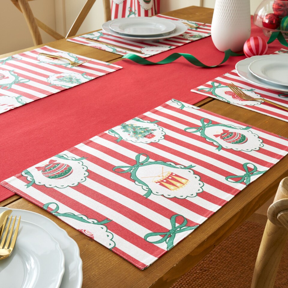 image 1 of Catherine Lansfield Christmas Vintage Stripe Cotton Dining Placemat 4 Pack