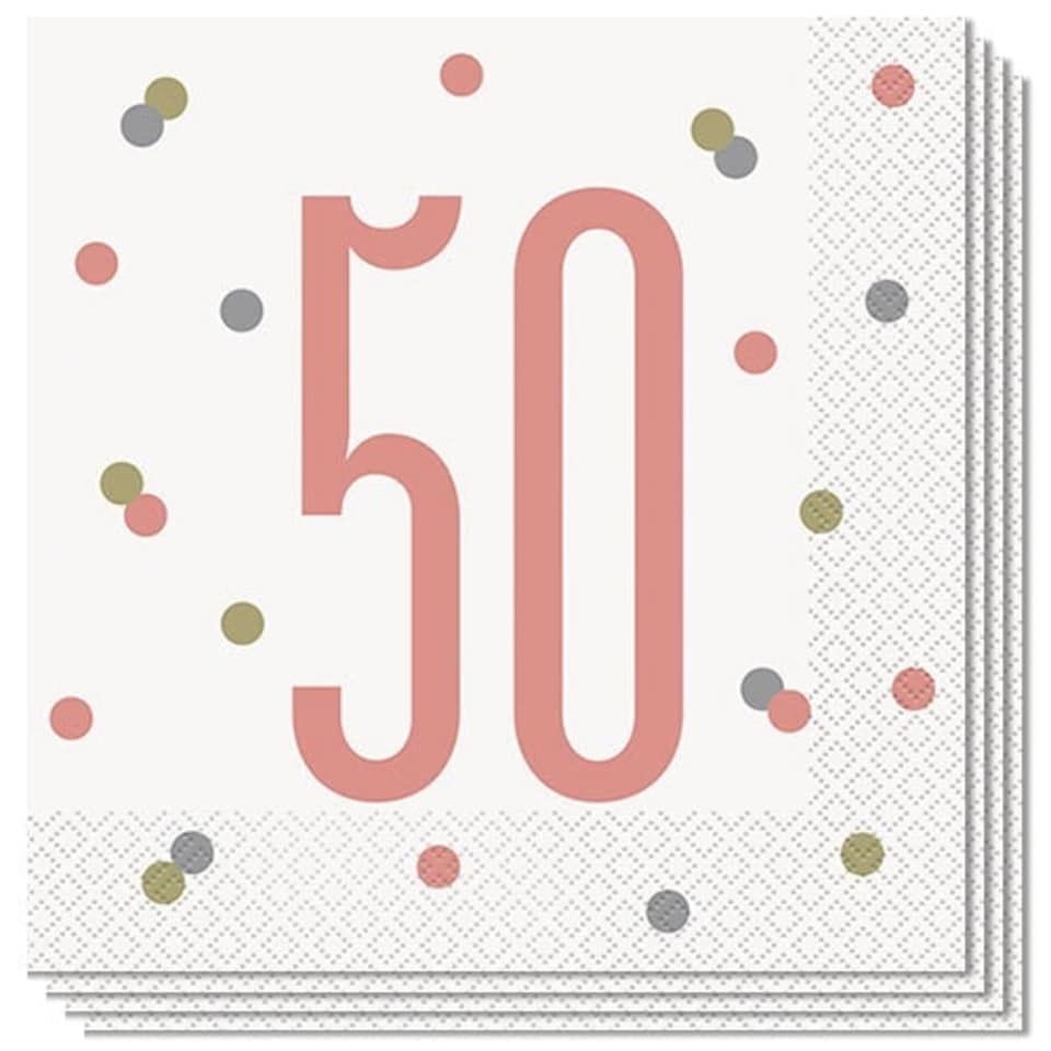 Rose Gold Glitz Age 50 Luncheon Napkins 33cm 2Ply - Pack of 16