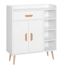 HOMCOM Side Cabinet with Storage Drawer for Hallway, Kitchen White White | Natural Wood (Legs and Handles)