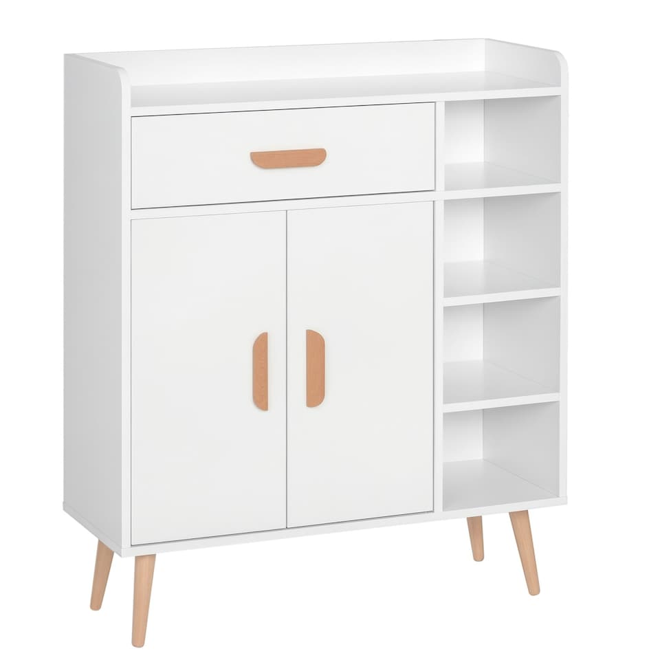 image 1 of HOMCOM Side Cabinet with Storage Drawer for Hallway, Kitchen White White | Natural Wood (Legs and Handles)