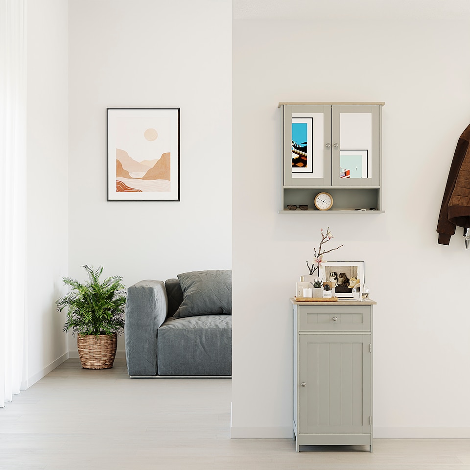 image 1 of Bath Vida Priano 1 Door 1 Drawer Freestanding Bathroom Storage Cabinet, Grey & Oak