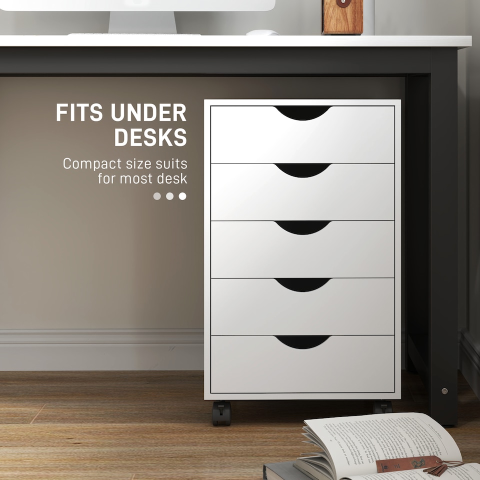 image 1 of HOMCOM Filing Cabinet with 5 Drawers, Under Desk Drawer, White | White | White